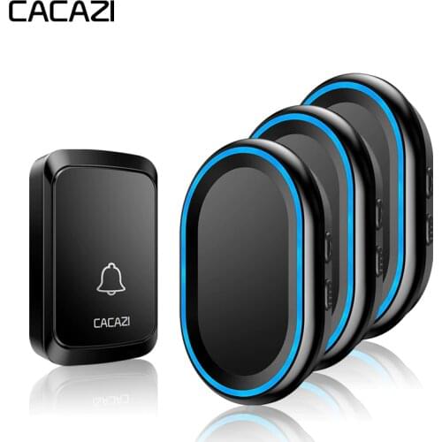 CACAZI Wireless Doorbell Waterproof 1 Battery Button 3 Receiver 300M Range Remote LED light Home call bell 58 chimes US EU Plug