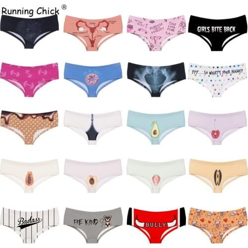 Fruit Dessert Cartoon Letter Print Seamless Breathable Womens Underpants Low-waisted Triangle Pants