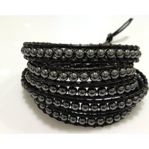 Fashion Jewelry Unisex Bracelet Black Hematite Stone Multilayer Women And Men Bracelet 5 Wraps Free Shipping