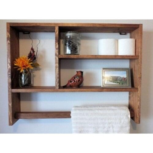 Wooden Solid Decorative Bathroom Shelf & Towel Holder Bath & Towel Holder