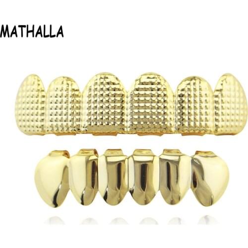 MATHALLA Hot Style Sells Grillz Concave And Convex Texture Grid Hip-hop Teeth Grillz Printed With Gilt Jewelry Grills