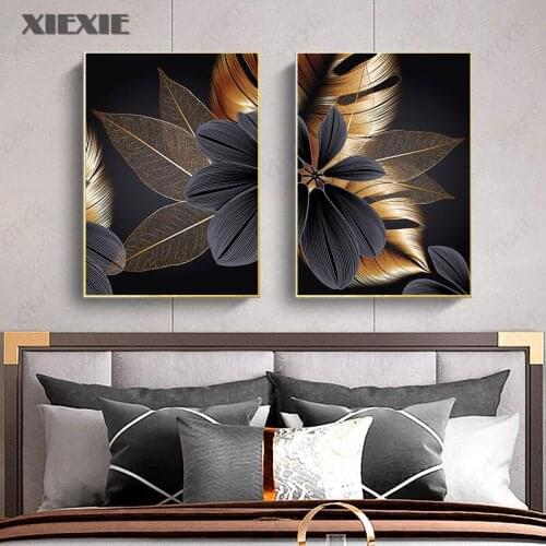 Fashion Posters Golden Plant Leaf Canvas Poster Print Modern Home Decor Abstract Wall Art Painting Nordic Living Room Decoration