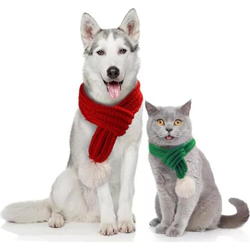 Pet Fashion Christmas Knit Scarf Cat Dog Scarf Accessories Winter Warm Pet Supplies Red Gray Green Qianyi