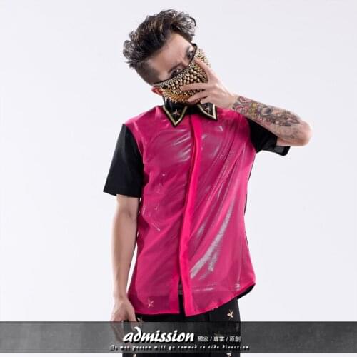 New 2016 Mens fashion Short-sleeve shirt slim personality trend shirt male costume singer costumes clothing