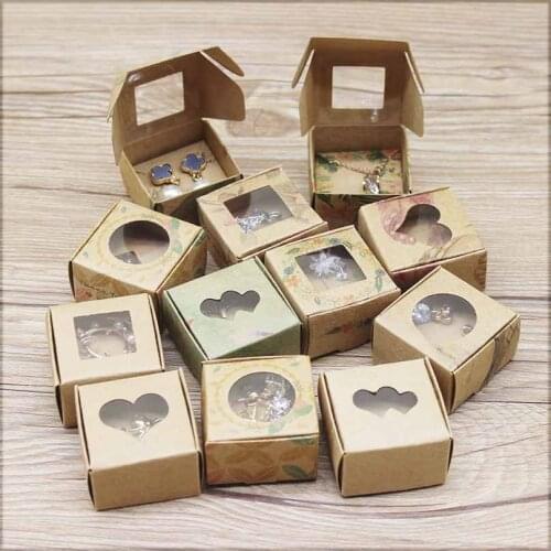 New arrival Paper jewerly necklace earring package box with window kraft marbling flower design jewelry ring package box