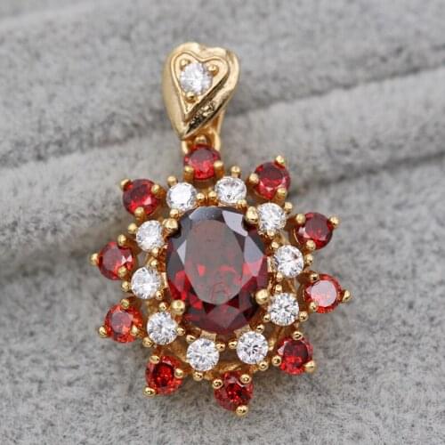 New Bohemian Pendant for Women White Gold Plated Red Green Round Zirconia Necklace Pendant Wedding Jewelry accessories Gift