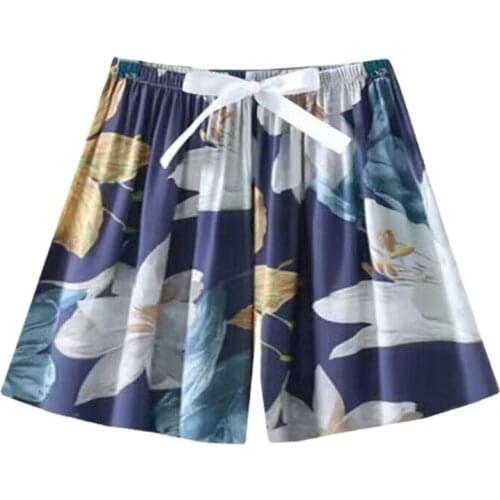 Tropic Shorts Women Casual Plus Size Print High Waist Pleated Stretch Belt Wide Leg Shorts Pantalones Cortos Short Feminino