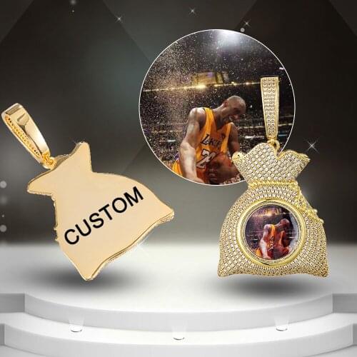 Hip Hop Moneybag Shape Custom Made Photo Roundness Iced Out Bling Cubic Zircon Personalized Necklace & Pendant For Men Jewelry