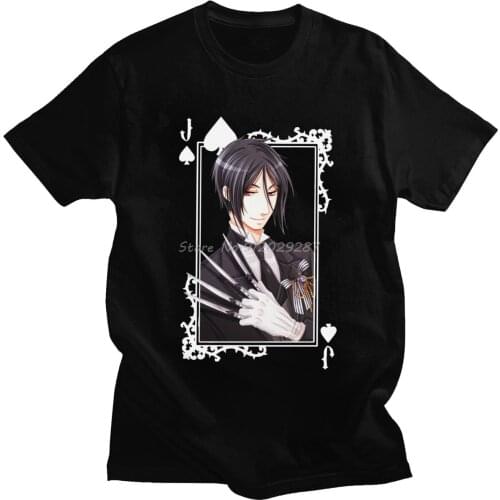 Black Butler Sebastian T-shirt Men O-neck Short Sleeved Kuroshitsuji Toboso Yana T Shirt Japan Anime Tshirt Soft Cotton Tee Top