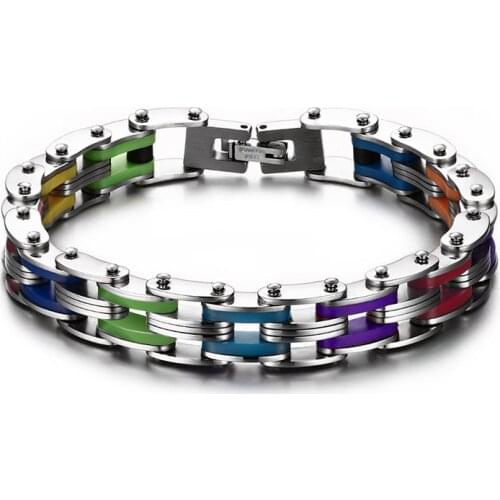 SIZZZ Silicone Stainless Steel Bracelet Men Bangle Rainbow Color 316L Stainless Steel Clasp Bracelet Bracelet For Men Women