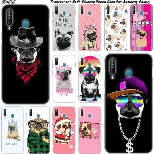 Hot pug dog puppy Silicone Phone Case For Samsung Galaxy A80 A70 A60 A50 A40 A40S A30 A20E A2CORE M40 Note 10 Plus 9 8 5 Fashion