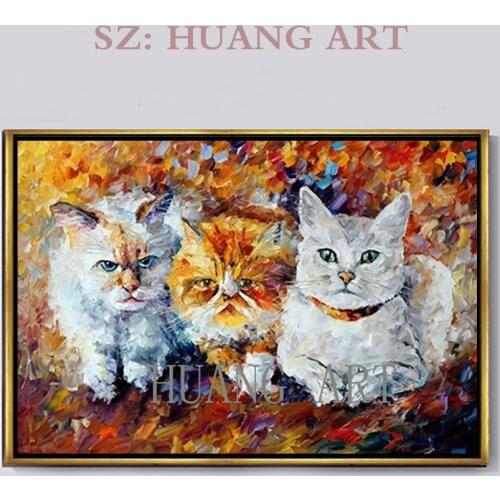 Handmade Modern Abstract Cartoon Multi-color color Cat Posters Oil Painting Animal 100% pure hand-painted abstract