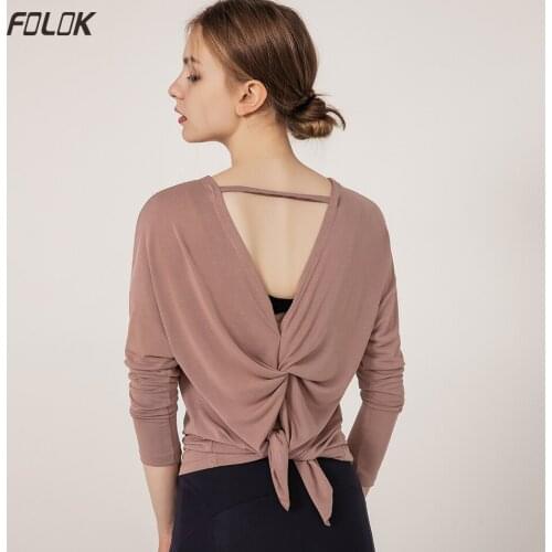 Sport Shirts Women Quick Dry t-shirt Open Back Gym Sport Wear Work Out Fitness Long Sleeve Yoga Shirt And Top