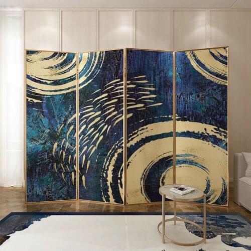 European art living room block bedroom light luxury retro abstract painting metal mobile folding folding screen