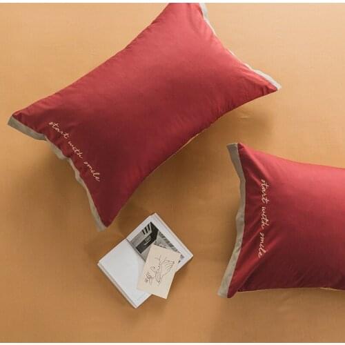 Burgundy Cotton Pillow Cases Decorative Solid Pillow Covers Luxry Pillow Case for Sofa Student Dormitory Bedding 19x29 INCH
