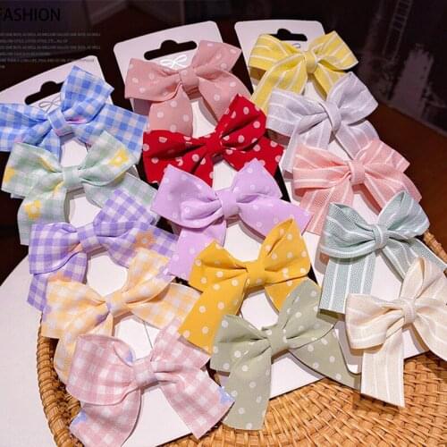 5Pcs/Set Baby Hair Clips Dot Lattice Printed Kids Hairpins For Girls Bows Children Barrettes Clips Baby Girl Hair Accessories
