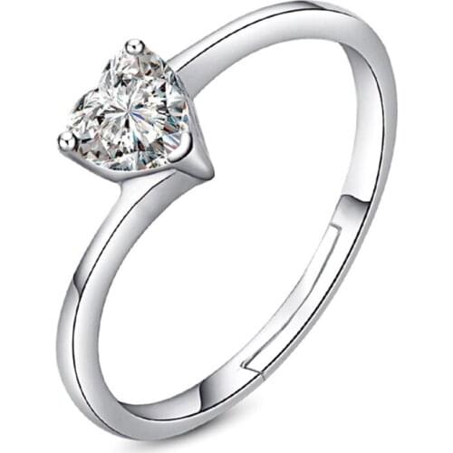 100% 925 sterling silver fashion love heart crystal ladies`wedding rings jewelry women finger ring wholesale no fade gift