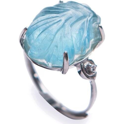 Natural Adjustable Blue Ocean Crystal Ring Drop Shipping Adjustable Size Crystal Ring Popular 925 Sterling Silver Women Ring