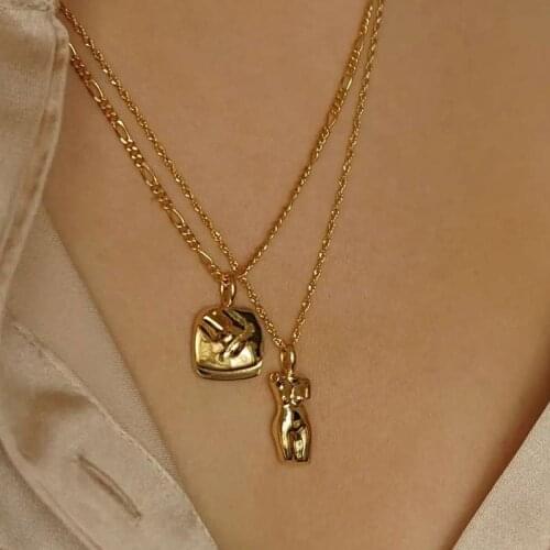 18K Gold Plated Stainless Steel Face Necklaces Canadian Designer Abstract Steric Body Pendant Necklace For Women Girl Gift