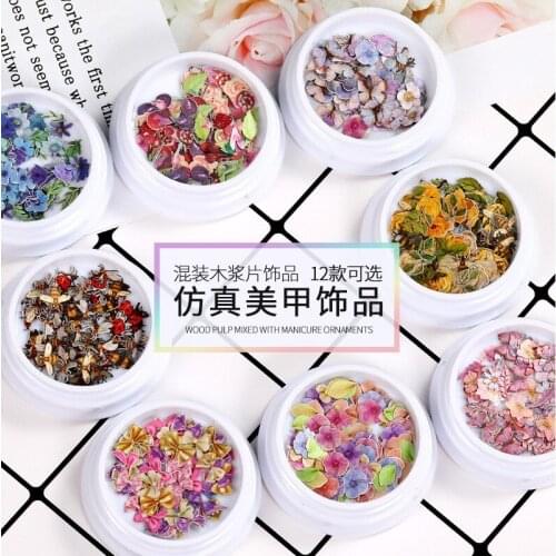 10 Color Nail Art Rhinestones Manicure Tool Mixed Wood Pulp Piece Animal Plant Color Flower Bee Nail Decoration Fruit Stick