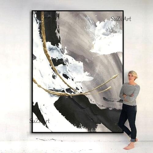 100% Hand-painted Abstract Oil Painting On Canvas In Living Room Gold Modern Wall Art Decorative Painting Frameless