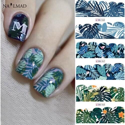 12pcs Summer Flowers Nail Sticker Decals Tropical Leaves Colorful Nail Decals Transfer Decorations Sets for Manicuring DIY Stick