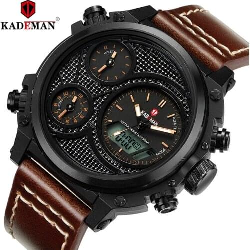 156 KADEMAN Men Watches Luxury Big Dial Business Quartz Leather Digital Military Wristwatches 3ATM TOP Brand Relogio Masculino