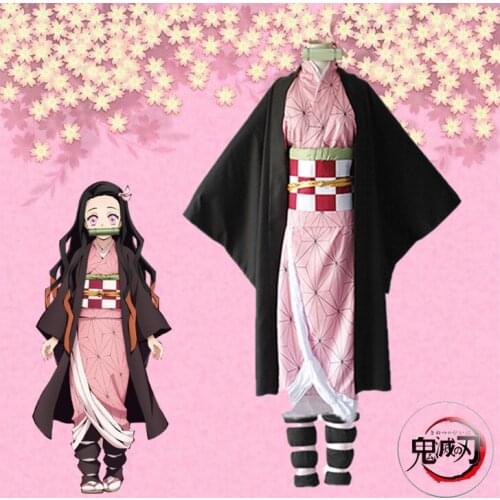 Anime Demon Slayer Kamado Nezuko Cosplay Costumes Kimetsu no Yaiba Women Pink Kimono Halloween Costumes for Women
