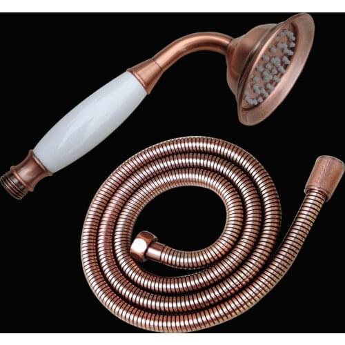 Antique Red Copper Telephone Style Bathroom Shower Head Water Saving Hand Held Shower Head Spray & 1.5m Hose Kxz039