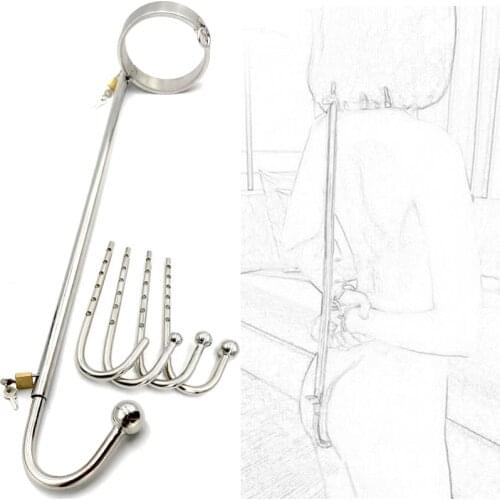 Stainless Steel BDSM Bondage Spreader Bar Neck Collar Anal Hook Adult Games Torture Sex Toys For Couples Fetish Slave Restraints