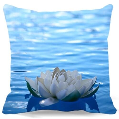 White lotus on blue lake Square Cushion cover Cotton polyester for bedroom/chair/car/sofa seat 16 18 20 inches 9 style