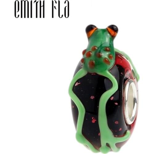 Emith Fla 925 Sterling Silver Large Hole Colorful 3D Animal Frog Murano Glass European Charm Beads Fit Brand Bracelet Jewelry