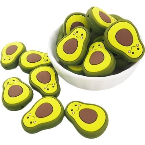 Chenkai 10PCS Silicone Avocado Beads Baby Nursing Chewing Pendant Sensory Teething Pacifier DIY Necklace Chain Nursing Toy