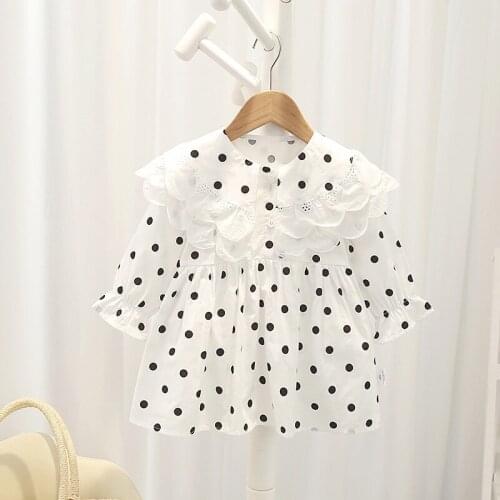 Black Dot Princess White Dresses For Girls Long Sleeve Cotton Dress Cute Skirt Clothes Fashion Gifts For 2-7 Years Children