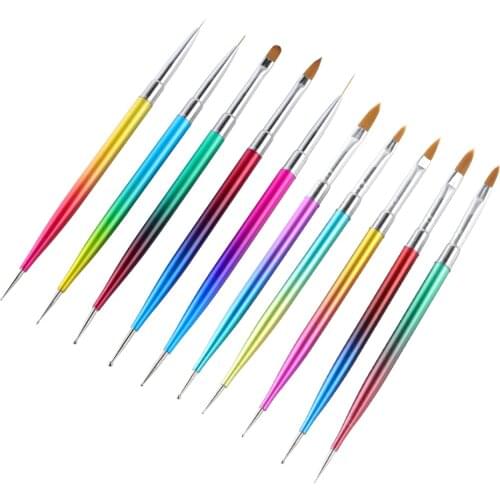 Double-End Nail Art Brush Manicure Gel Brush With Point Drill 5Pcs/Set UV Carving Crystal Acrylic Gel Brush Set Point Drill Pen