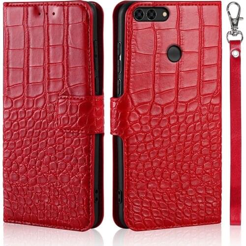 Flip Phone Case for Huawei P Smart FIG-LX1 / Enjoy 7S Cover Crocodile Texture Leather Book Design Luxury Coque Wllet Capa Strap