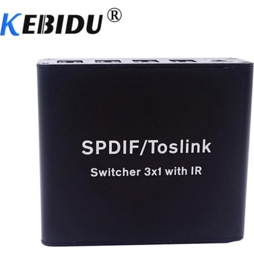 Kebidu Full HD Digital Optical SPDIF TOSLINK Splitter Audio Switch Switcher 3 In 1 Out Video Converter with IR Remote Controller