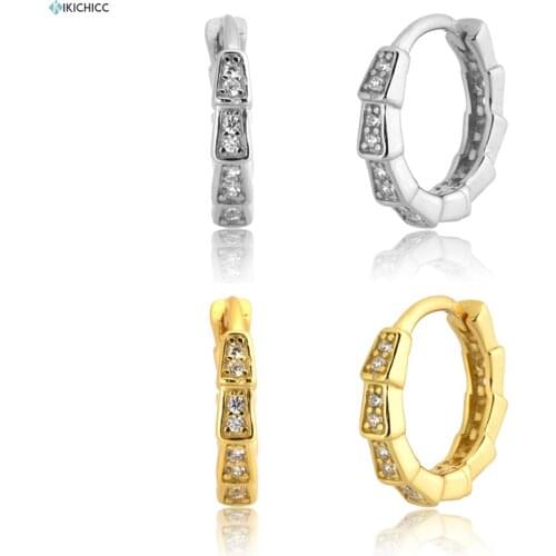 Kikichicc 100% 925 Sterling Silver 9.4mm Unique Huggies Circle Hoops Zircon CZ Loop Piercing Rock Punk Fashion Fine Jewelry