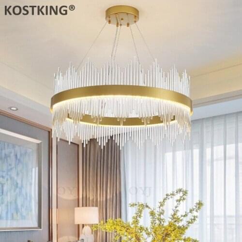 KOSTKING Gold Modern Glass Chandelier For Living Room Luxury Round Hanging Lamps AC110-240V Kitchen Cristal Lustres G9 Light