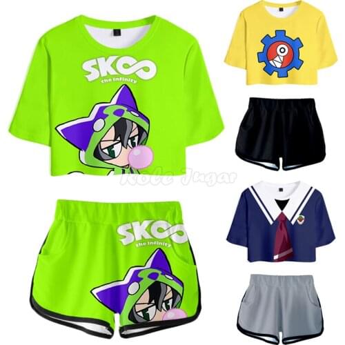 2pcs SK8 the Infinity MIYA / Langa Hasegawa Cosplay Costume Unisex Cartoon Printing Short-sleeve Tops+Shorts Sportswear C36M201