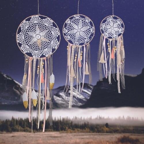 Natural Feather Black Color Lace Dreamcatcher Wind Chimes Hanging Decoration Dream Catcher Home Decor