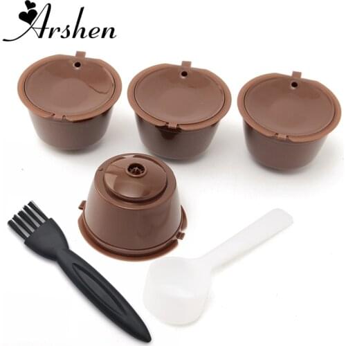 Arshen 4pcs Dolce Gusto Plsatic Refillable Coffee Capsule with Spoon Brush 200 Times Reusable Compatible Nescafe Dolce Gusto