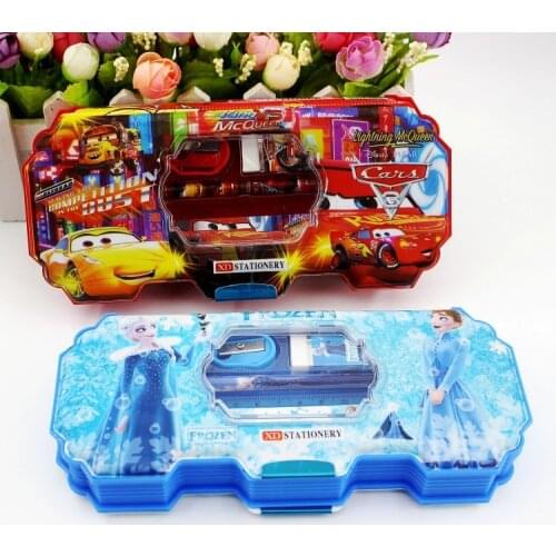 5-piece set Disney Frozen Stationery Box Set Cartoon Pen Box Pencil Eraser Pencil Sharpener Ruler Office School Supplies Gift
