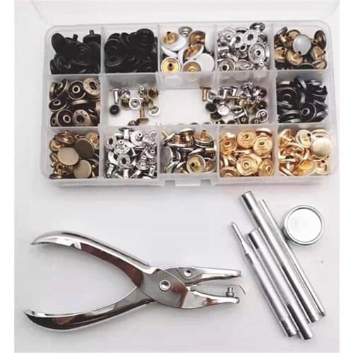 150 pcs Metal Snap On Buttons Set Press Studs with 4 Pcs Fixing Tools and 1 Pcs Punch Pliers for Leather Wallet and Clothes