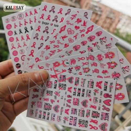 3D Pink Ribbon Nail Art Stickers Decals Manicure Design Accessories Salon Women Gift Toe Sticker Decal Heart Star Letter