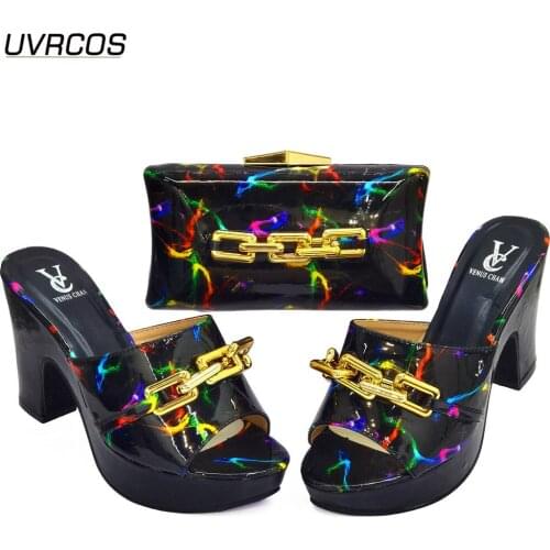 Italian design Style New Arrival Nigerian Women Party Shoe Matching Bag Set New come Ladies Shoe and Bag Set in Black Color