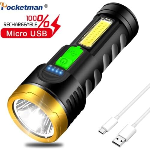 Rechargeable LED Flashlight Super Bright Tactical Flashlights with Cob Sidelight 100 meters lighting distance Used for camping