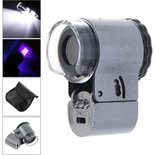 50X Metal + ABS Portable Adjustable Magnifier with 2 LED Light and UV Light for Jewelry / Diamond / Banknote Checking