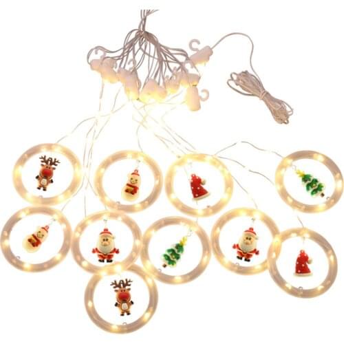 Christmas String Lights Home Decor Wall Hanging Holiday Festival Xmas Party Supplies Elk Snowman Window Curtain LED Lamp