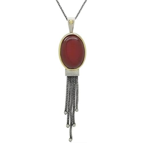 Silver Agate Stone Tassels Lady Necklace